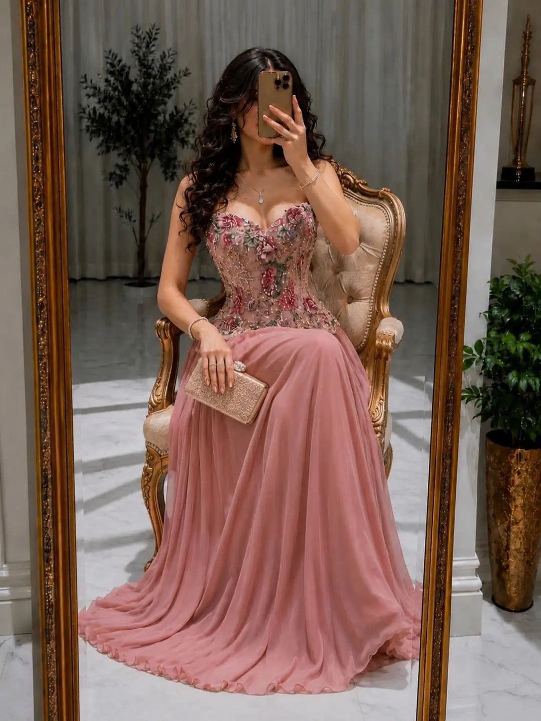 Sweetheart Corset A-Line Pleated Chiffon Gown