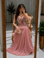 Sweetheart Corset A-Line Pleated Chiffon Gown