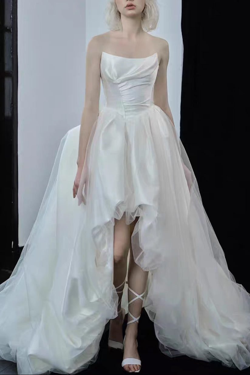 Strapless High-Low Tulle Ball Gown Wedding Dress