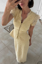 Lace Peplum Button-Front Maxi Dress Set
