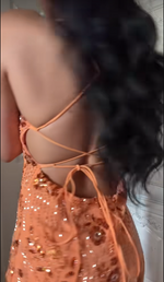 Sequin Floral Mini Dress with Crisscross Open Back