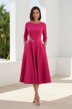 A-Line Midi Dress with 3/4 Sleeves and Pockets