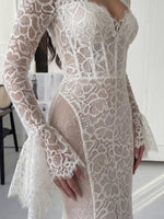 Long Bell Sleeve Lace Corset Mermaid Wedding Dress