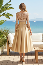 Sequin Lace Bodice A-Line Tea-Length Evening Dress