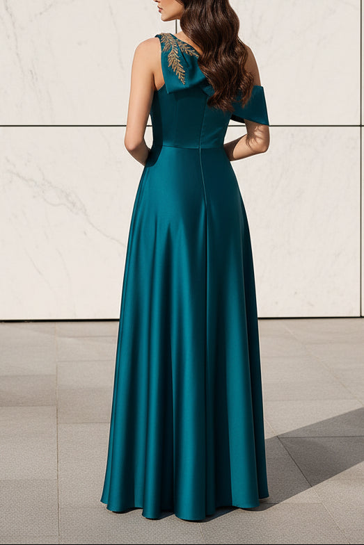 One-Shoulder Satin A-Line Evening Gown