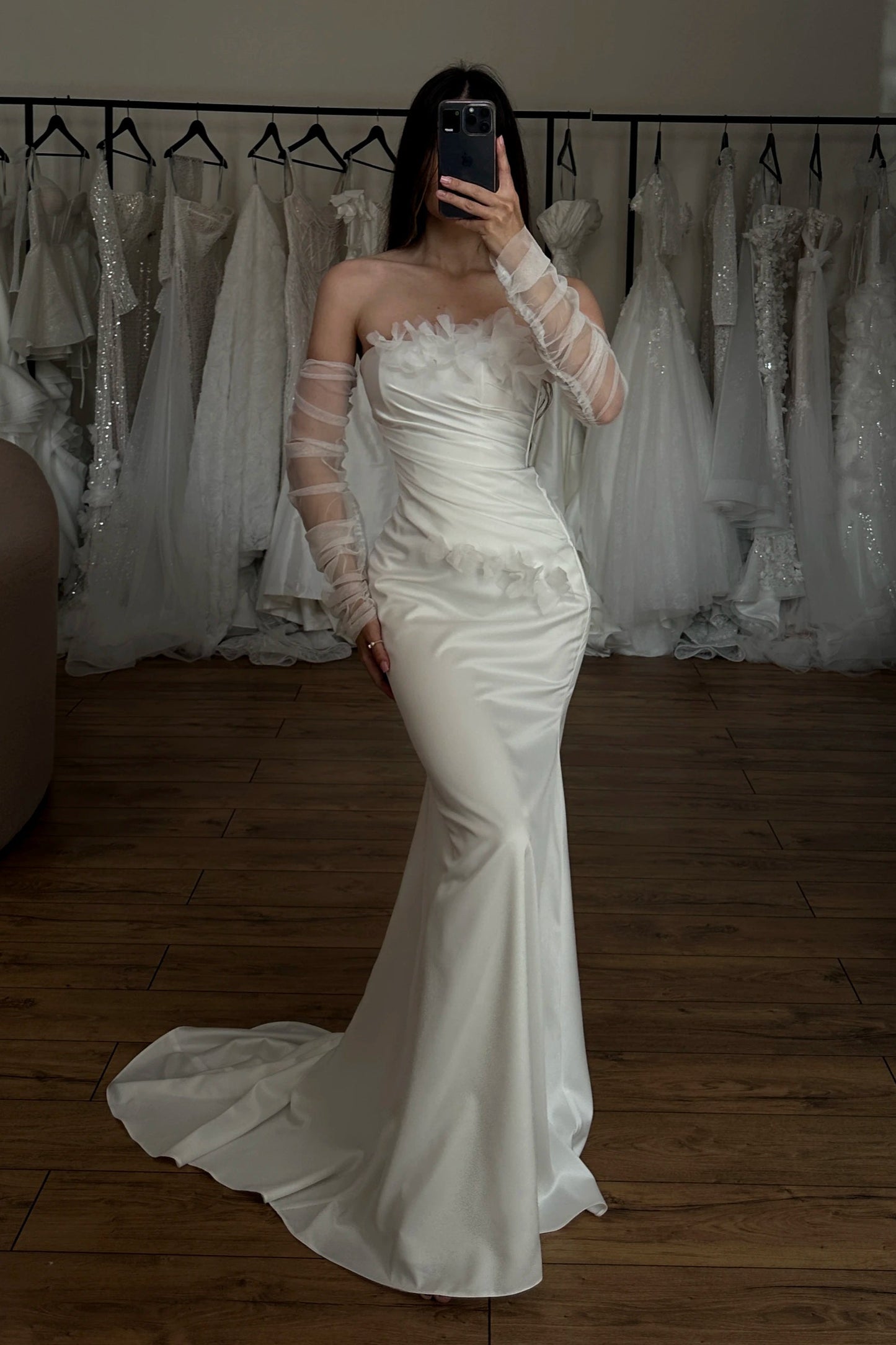 Strapless Ruched Satin Mermaid Wedding Dress