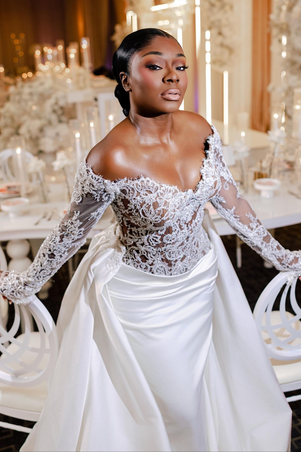 Off-the-Shoulder Lace Long Sleeve Wedding Dress