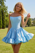 Strapless Corset Ruffled Mini Dress