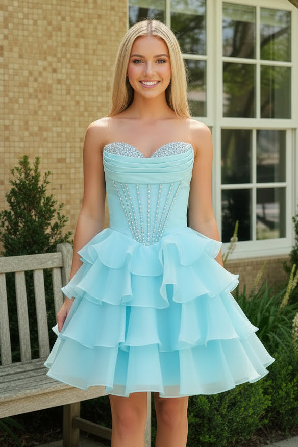 Strapless Corset Tiered Ruffle Mini Dress