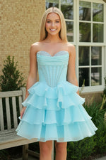 Strapless Corset Tiered Ruffle Mini Dress