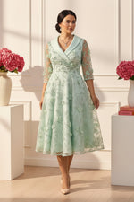 Floral Lace Fit and Flare Dress with Illusion Sleeves
