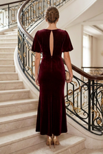 Velvet Maxi Dress with Flutter Sleeves