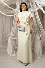 Asymmetrical Cowl Neck Dress with 3D Flower