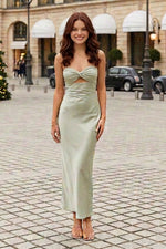 Strapless Cut-Out Knot Bodice Satin Maxi Dress