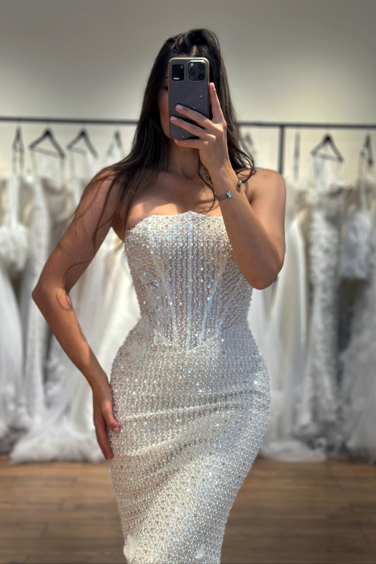 Beaded Mermaid Wedding Dress with Floral Train