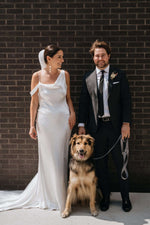Asymmetrical Cowl Back Satin Slip Wedding Dress