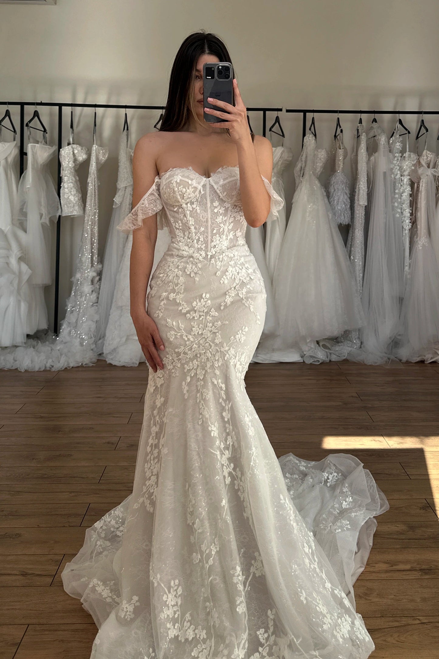 Off-the-Shoulder Lace Mermaid Wedding Dress