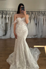 Off-the-Shoulder Lace Mermaid Wedding Dress