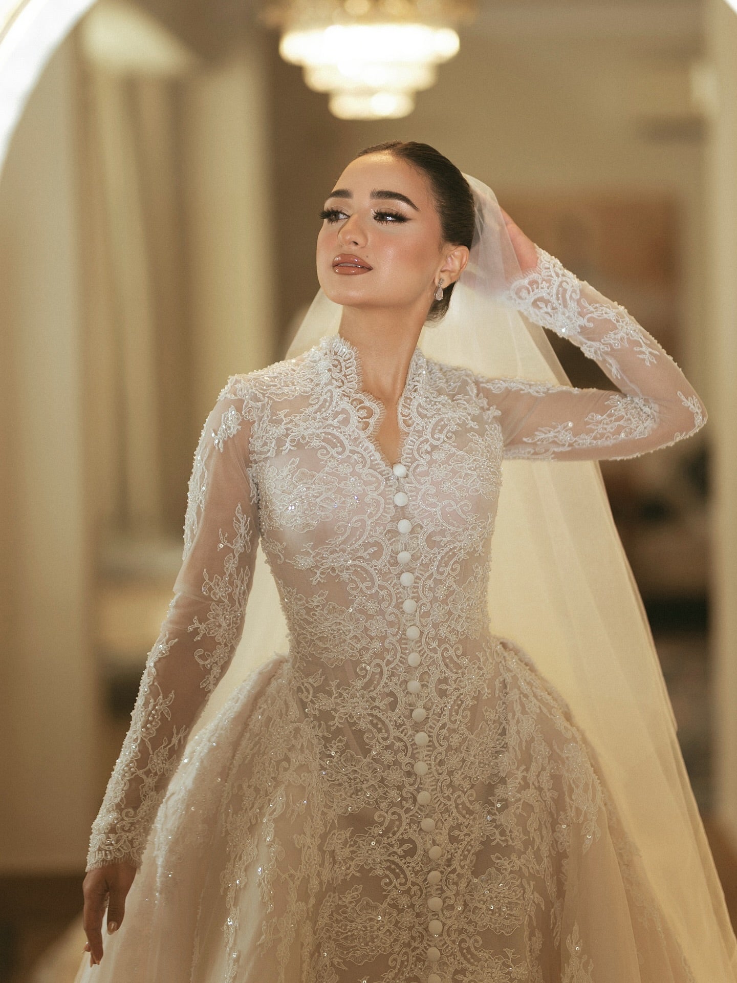 Long Sleeve Lace Ball Gown Wedding Dress