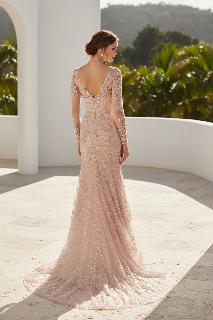 Lace Trumpet Gown with Illusion Long Sleeves