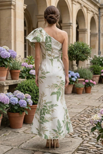 One-Shoulder Floral Jacquard High-Low Dress
