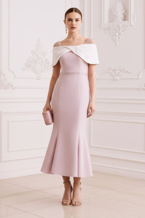 Elegant Off-the-Shoulder Bow Embellished Midi Dress