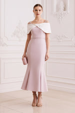 Elegant Off-the-Shoulder Bow Embellished Midi Dress
