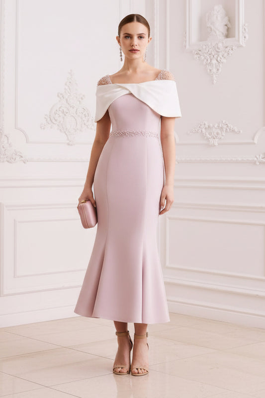 Elegant Off-the-Shoulder Bow Embellished Midi Dress