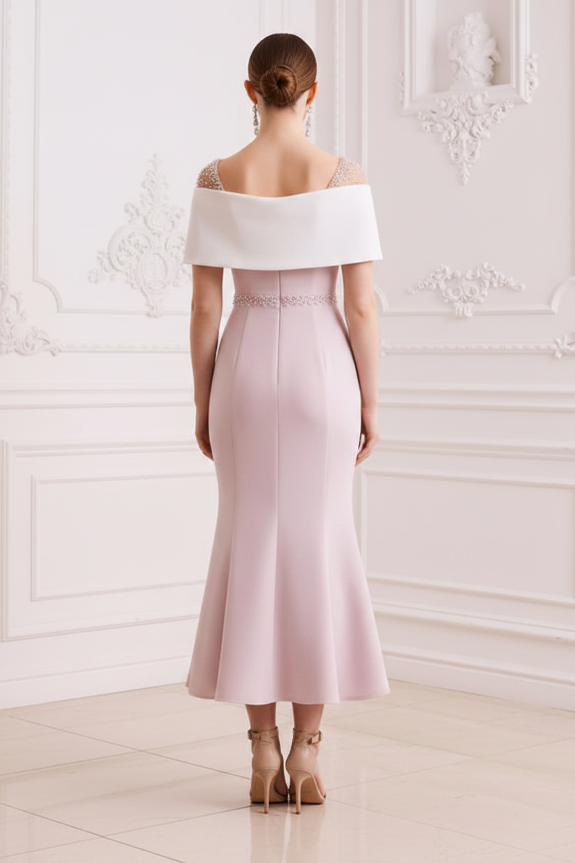 Elegant Off-the-Shoulder Bow Embellished Midi Dress