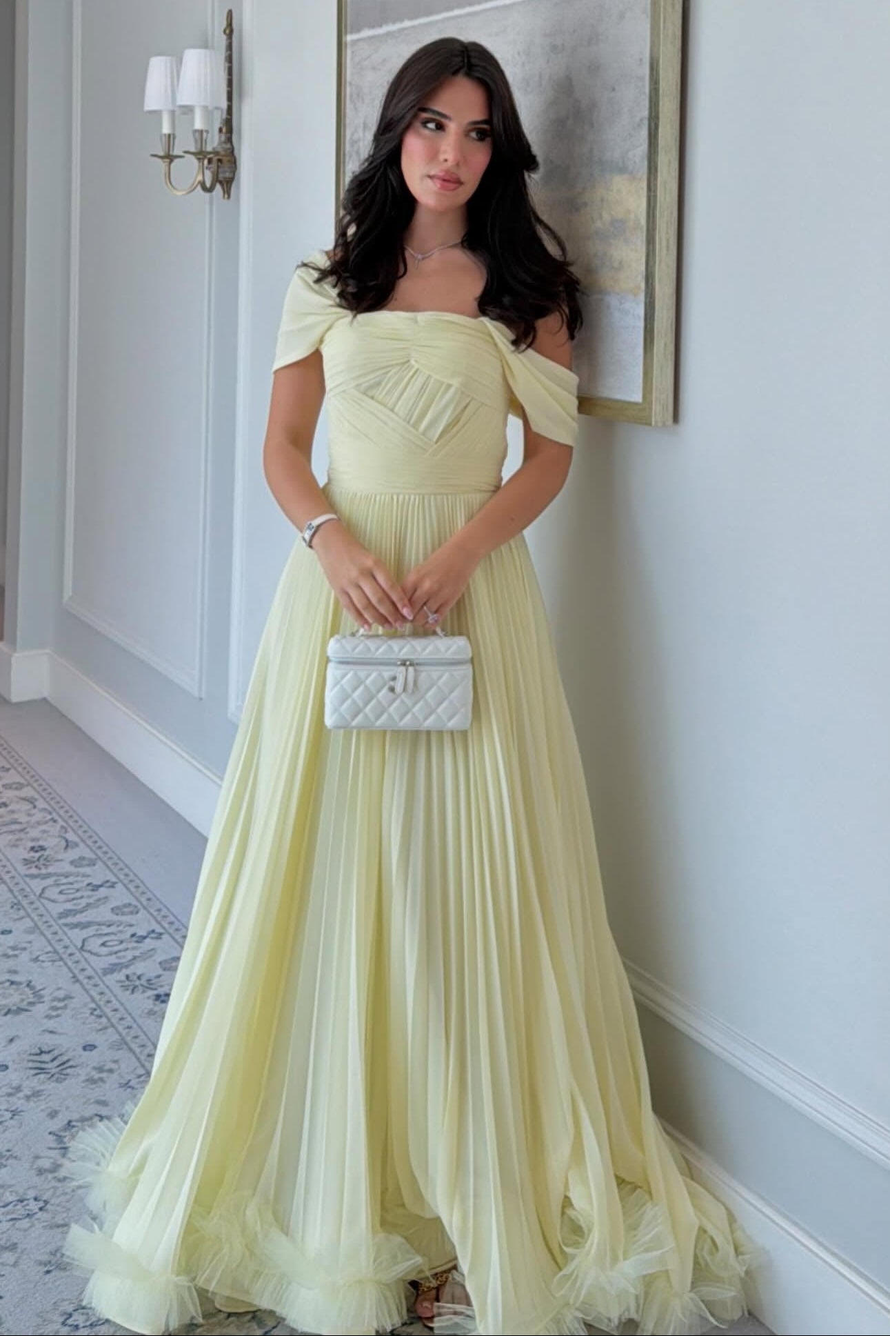 Off-The-Shoulder Pleated Chiffon A-Line Gown