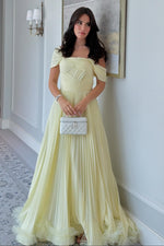 Off-The-Shoulder Pleated Chiffon A-Line Gown