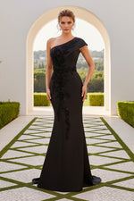 One-Shoulder Beaded Trumpet Formal Gown