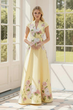 Floral Print A-Line Maxi Dress with Cap Sleeves
