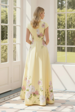 Floral Print A-Line Maxi Dress with Cap Sleeves