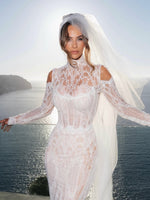 Long Sleeve Lace Mermaid Wedding Gown with Cold Shoulder