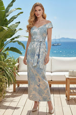Off-the-Shoulder Floral Jacquard Sheath Dress