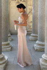 Strapless Beaded Corset Satin Evening Gown