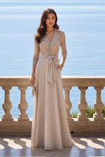 Lace Bodice A-Line Maxi Dress with Collar & Bow