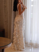 3D Floral Applique Lace-Up Formal Gown