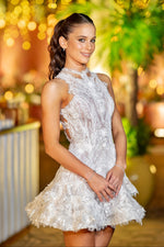 High Neck Lace Mini Dress with Open Back