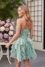 Strapless Corset Ruffle Sequin Mini Dress