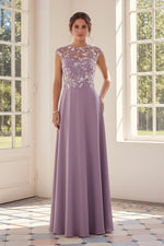 A-Line Floral Applique Illusion Evening Gown