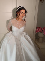 Illusion Sleeve Ball Gown Wedding Dress with Corset Bodice