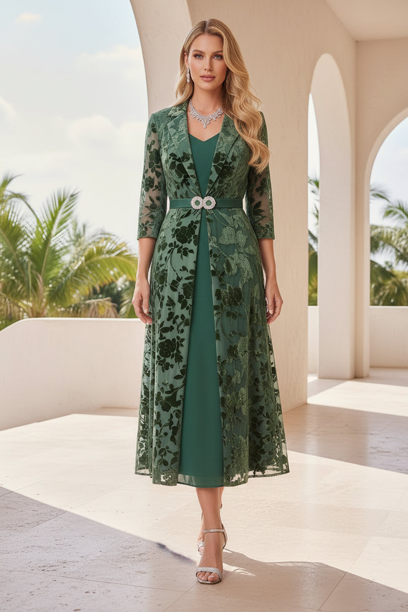 Burnout Velvet Floral Jacket Dress with Belt