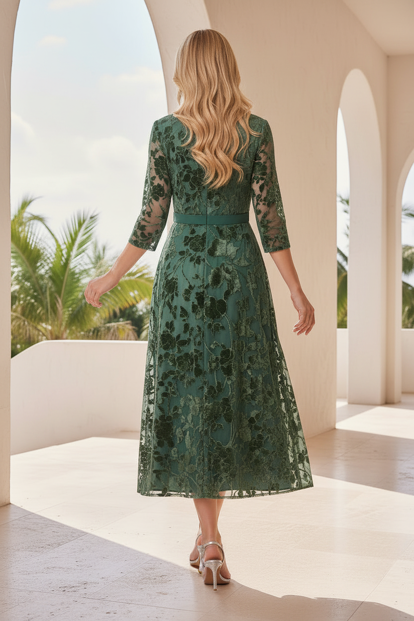 Burnout Velvet Floral Jacket Dress with Belt