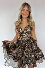 Animal Print Tiered Mini Dress with Cut-Outs