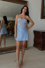 Strapless Lace Corset Satin Mini Dress