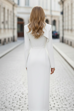 Belted High-Neck Wrap Midi Dress with Slit