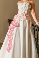 Strapless Floral Applique Ball Gown with Pockets