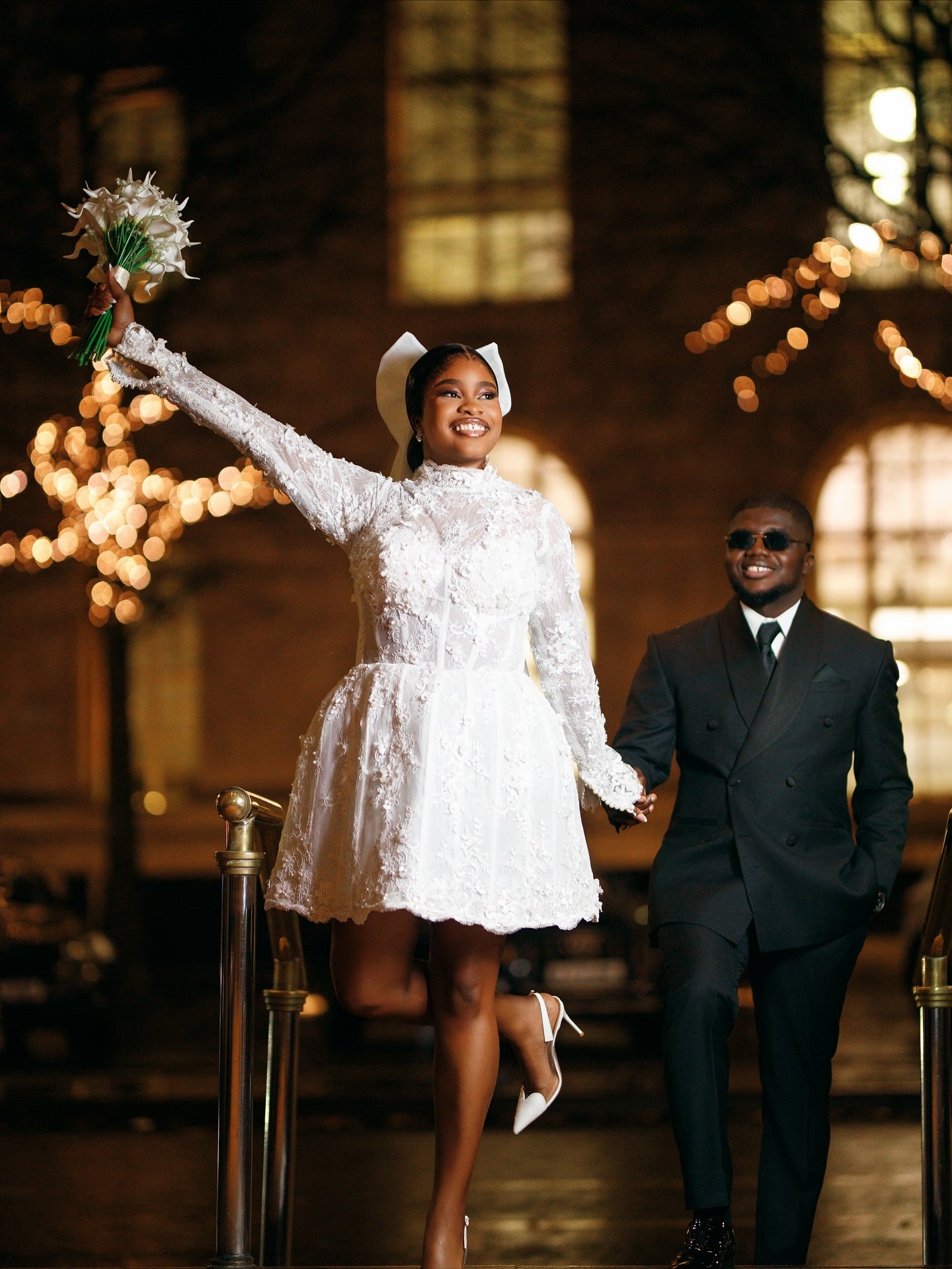 High Neck Lace Mini Wedding Dress with Long Sleeves